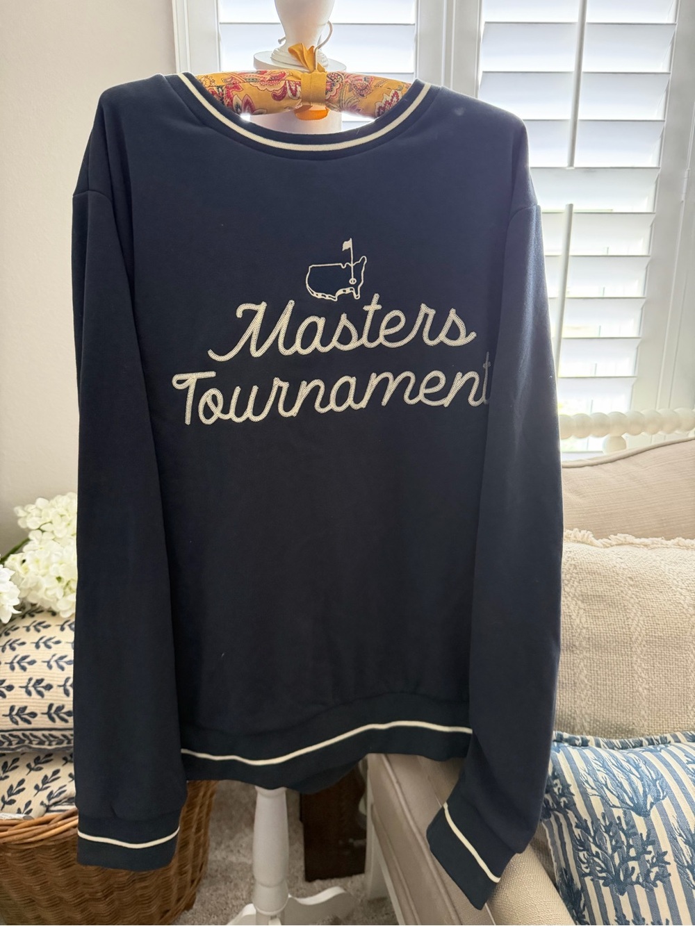 Masters Tournament Navy Crew Sweatshirt with Contrast Piping